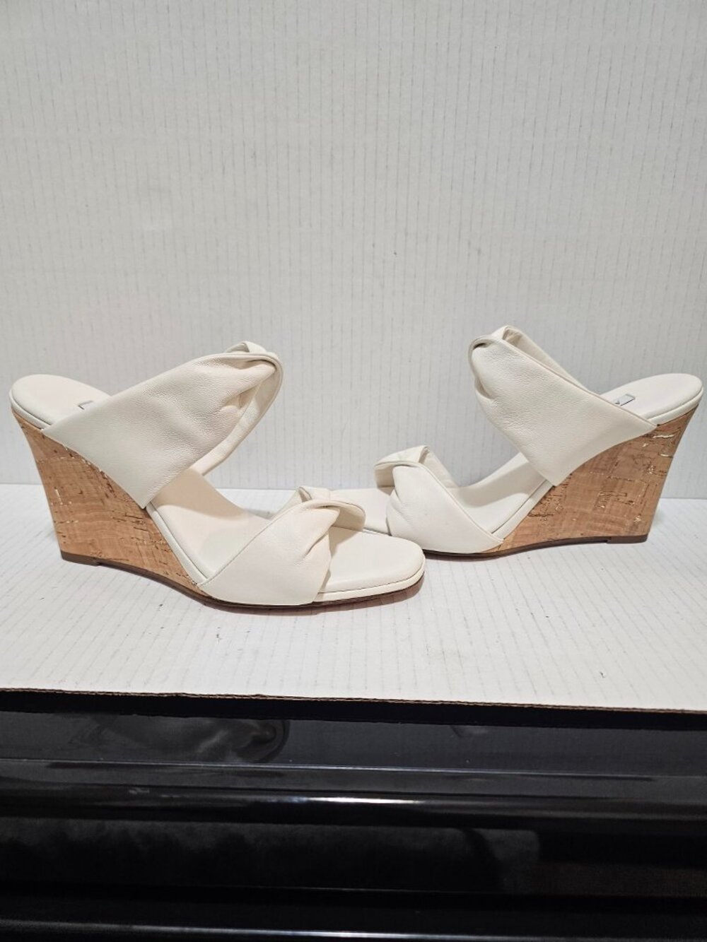 Aquazzura White knotted Twist Cork Wedge Sandal Open Square Toe Shoes